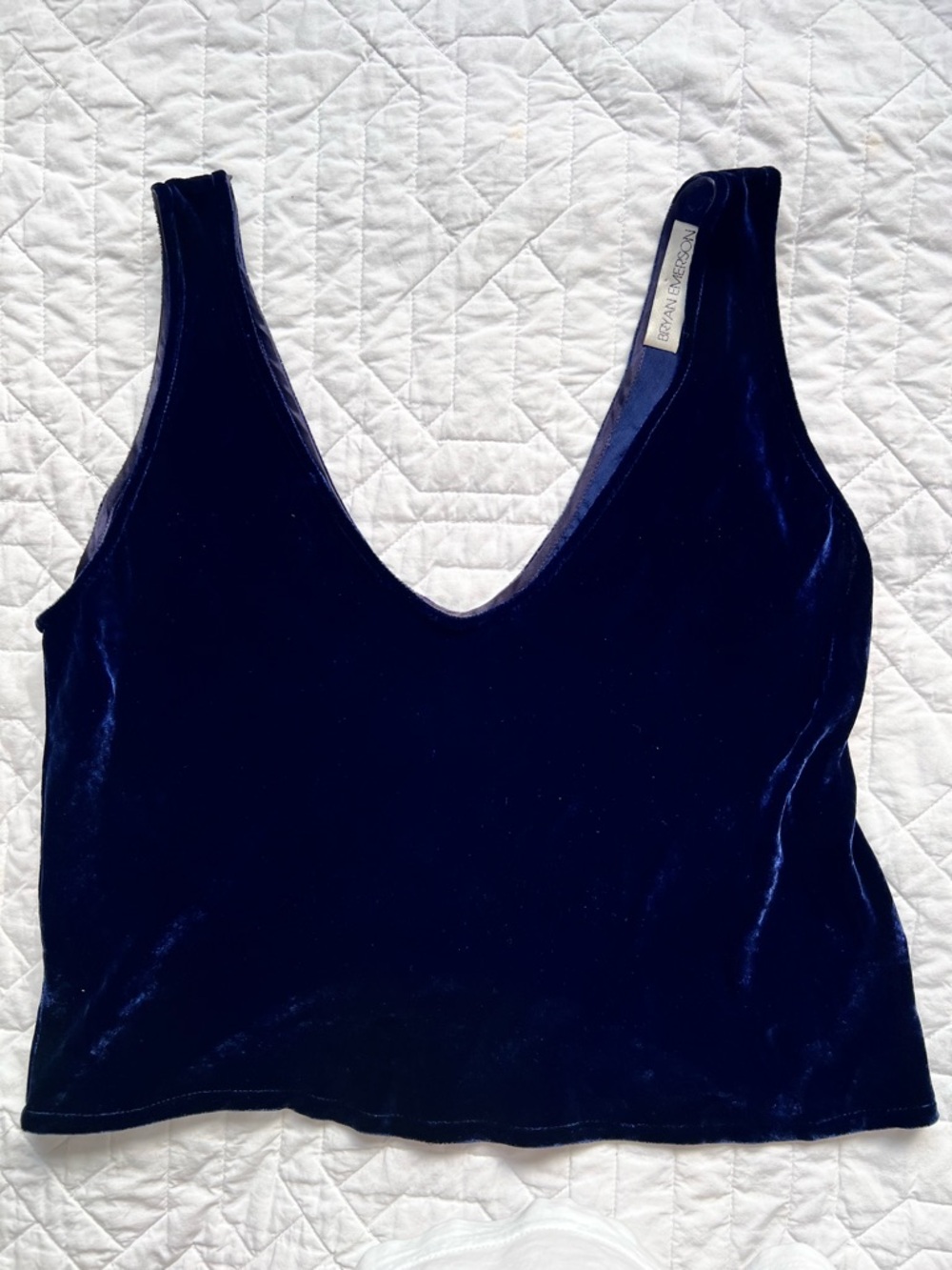 Deep blue Velvet V / Scoop Tank Top - Bryan Emerson. Cropped